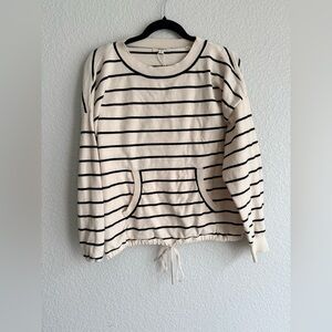 Max Studio medium Cream and Black Striped Sweater with tie drawstring waist